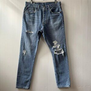 Levis Premium Jeans 501 Mens W31 L 30 Distroyed Medium Wash Button Fly